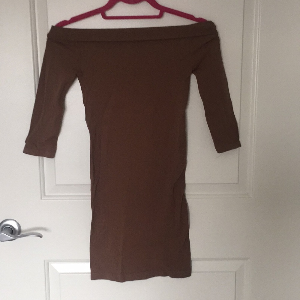 Off the Shoulder Tan Dress (Stretchy Soft Fabric)